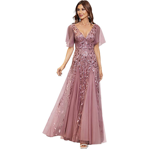 Ever-Pretty Vestidos de Fiesta Mujer Largo Tul Lentejuelas Escote V