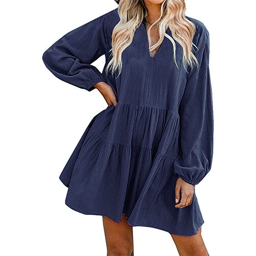 FANCYINN Mujer de Vestidos Suelto Manga de Volantes