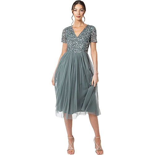 Maya Deluxe Vestido de Noche Midi Adornado
