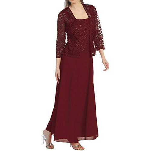 VEMOW Vestido de Gasa de Encaje hasta la Rodilla de 2 Piezas
