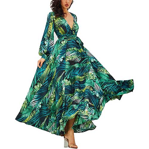 Vestido-Mujer-Largo-Estampado-Palmas-Verde